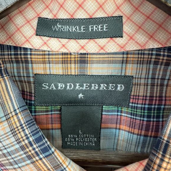 Saddlebred Button Shirt Men L Wrinkle Free Plaid Classic Preppy Resort Western - Picture 3 of 5